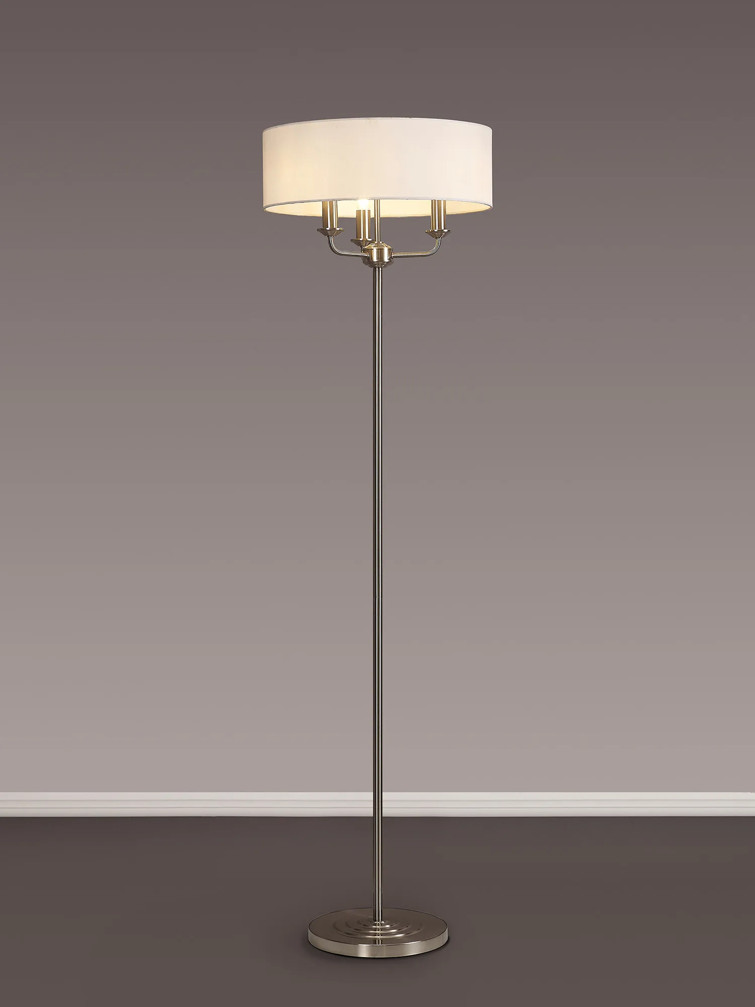 Banyan 45cm 3 Light Floor Lamp Satin Nickel, White DK0921  Deco Banyan SN WH